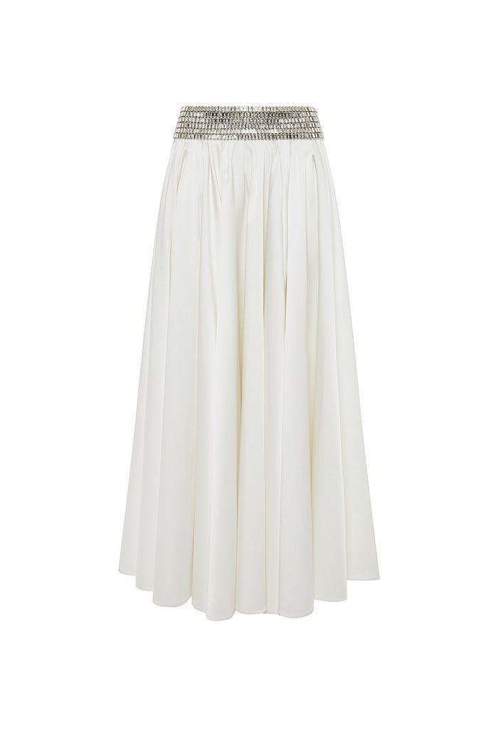 Crystal embellished satin maxi skirt – Rasario