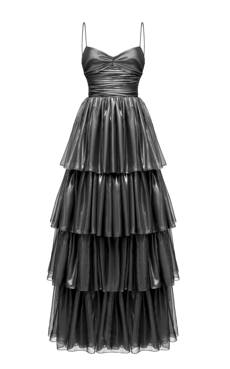 Cutout tiered gathered chiffon gown – Rasario