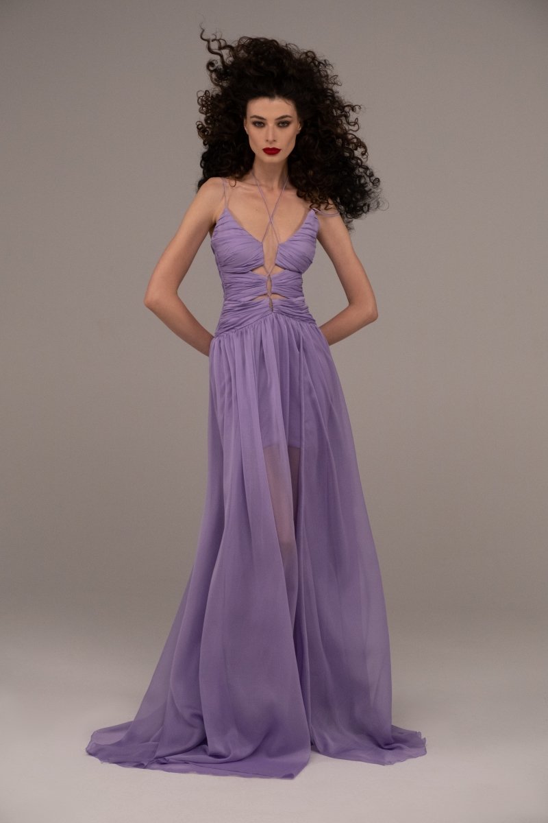 Draped chiffon maxi dress – Rasario