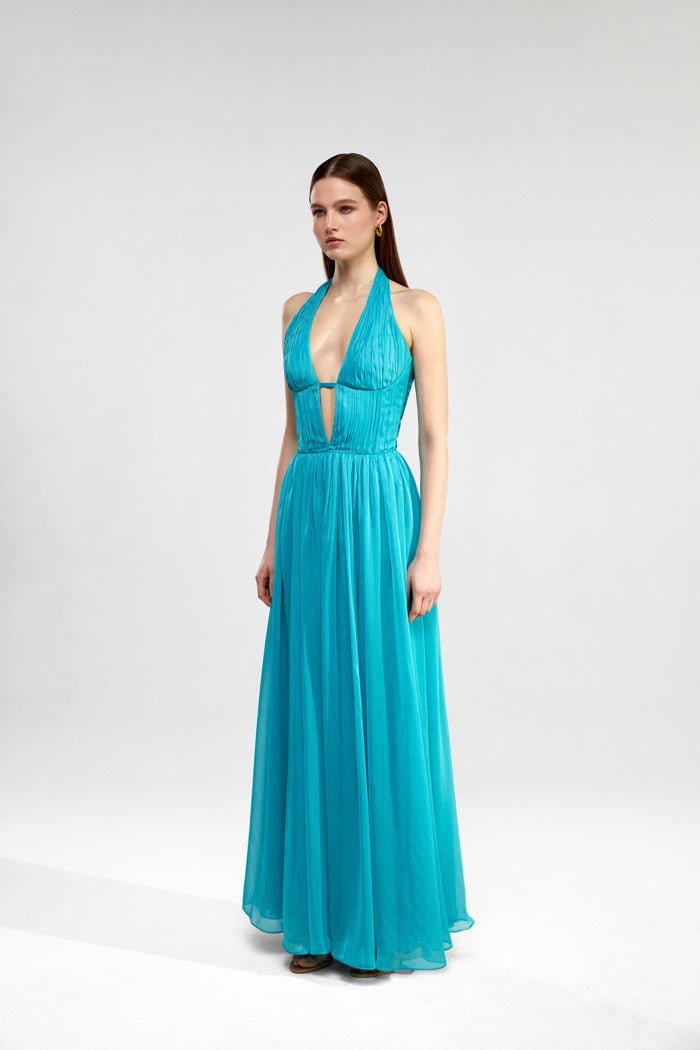 Draped chiffon maxi dress – Rasario