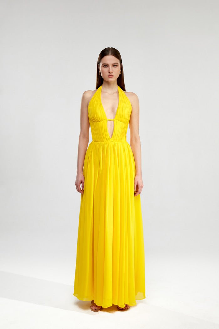 Draped chiffon maxi dress – Rasario