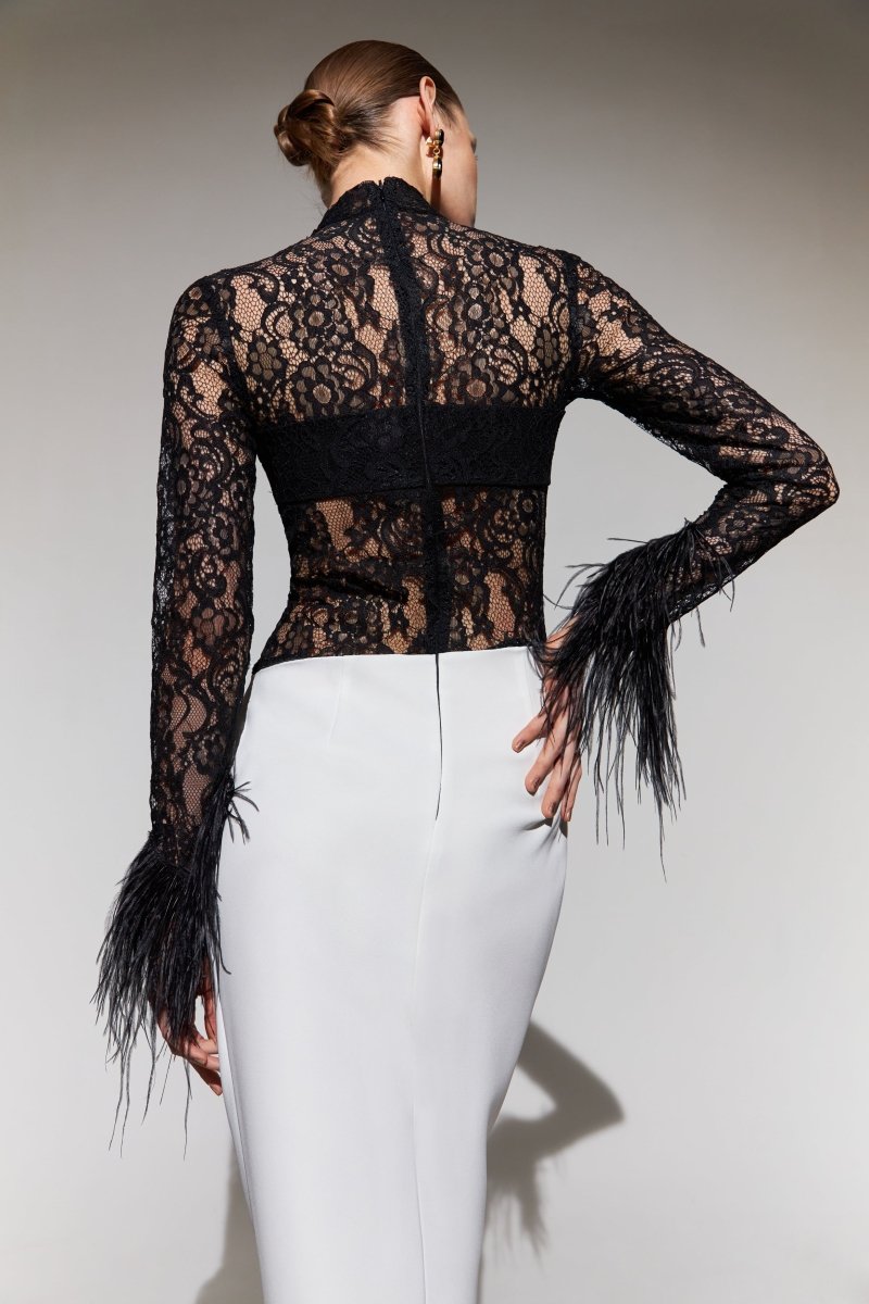 Draped crepe and lace maxi dress with fringe – Rasario