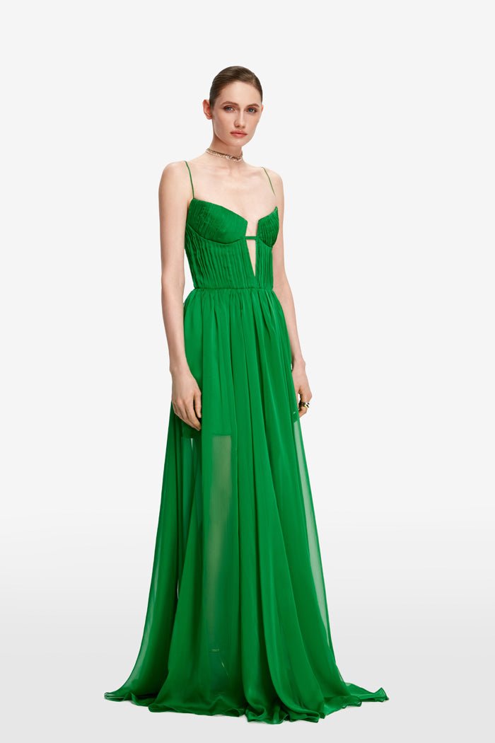 Draped cutout chiffon maxi dress – Rasario