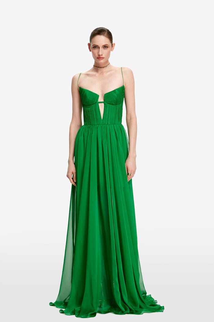 Draped cutout chiffon maxi dress – Rasario