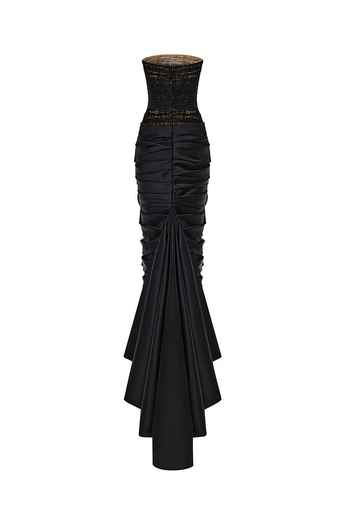 Draped lace and satin gown with a train – Rasario