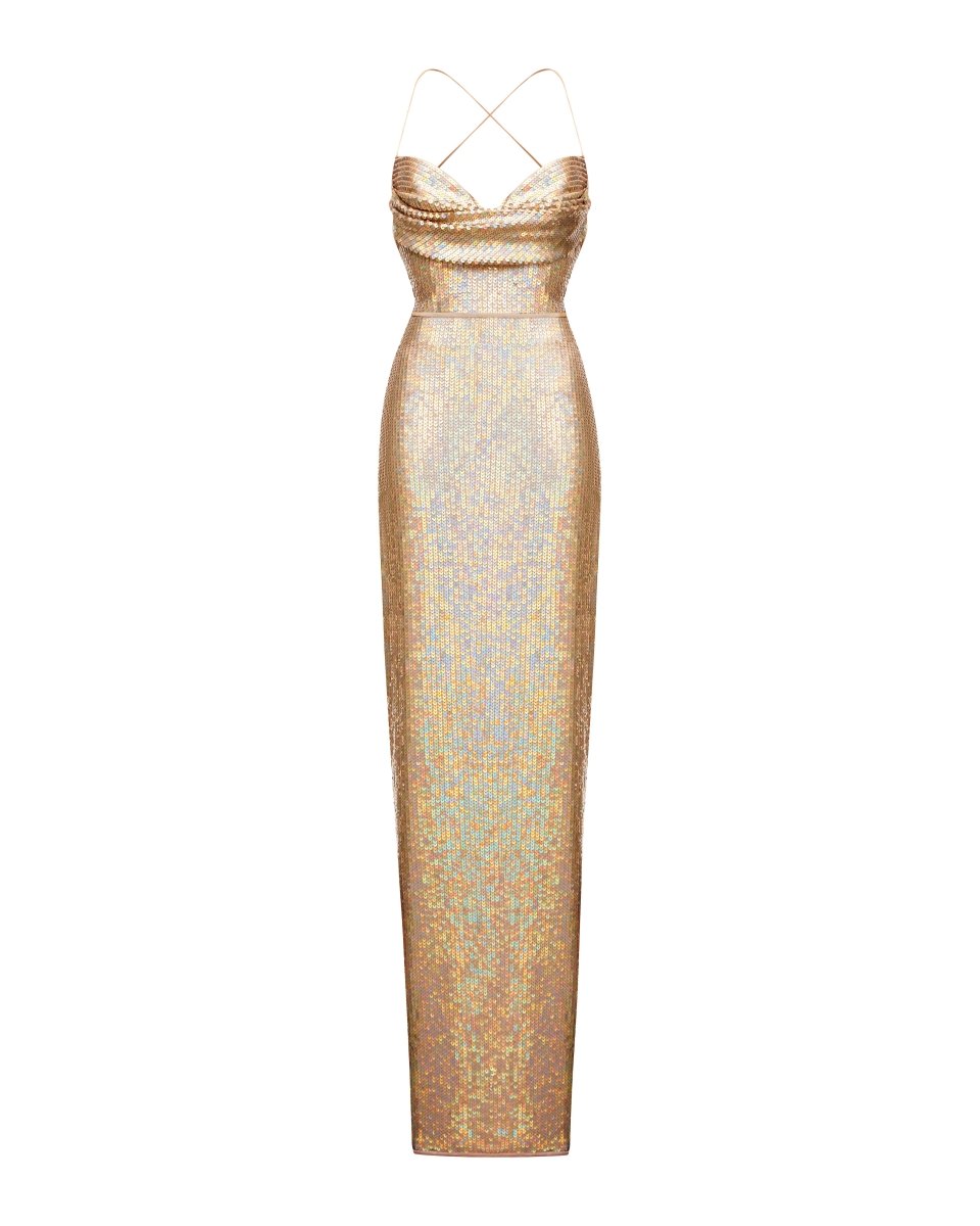 Draped open-back sequined maxi dress – Rasario
