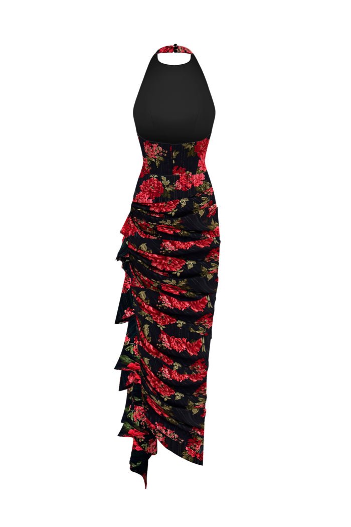 Draped printed chiffon midi dress – Rasario