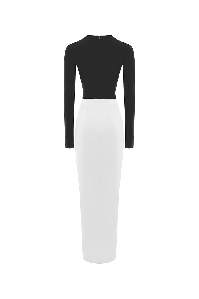 Draped satin and biflex maxi dress – Rasario