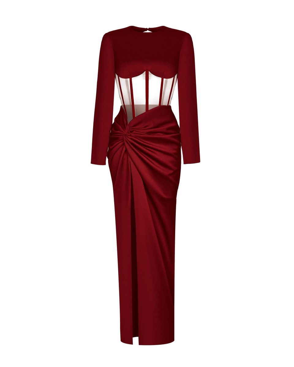 Draped satin corset dress with long sleeves – Rasario