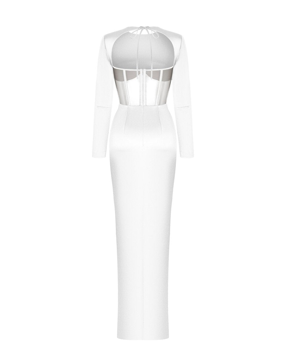 Draped satin corset dress with long sleeves – Rasario