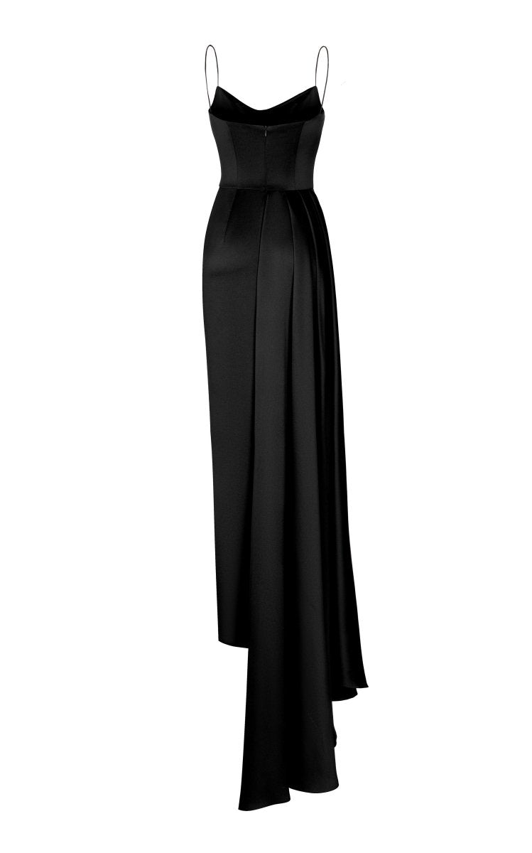 Draped satin gown with a train – Rasario