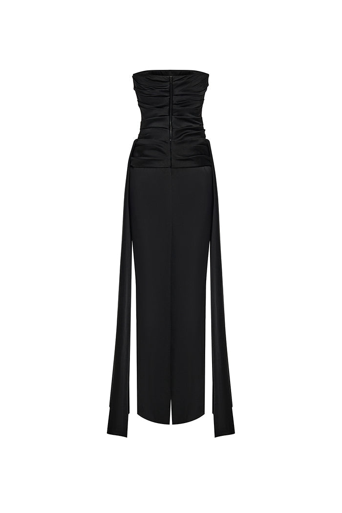 Draped satin maxi dress with a train – Rasario