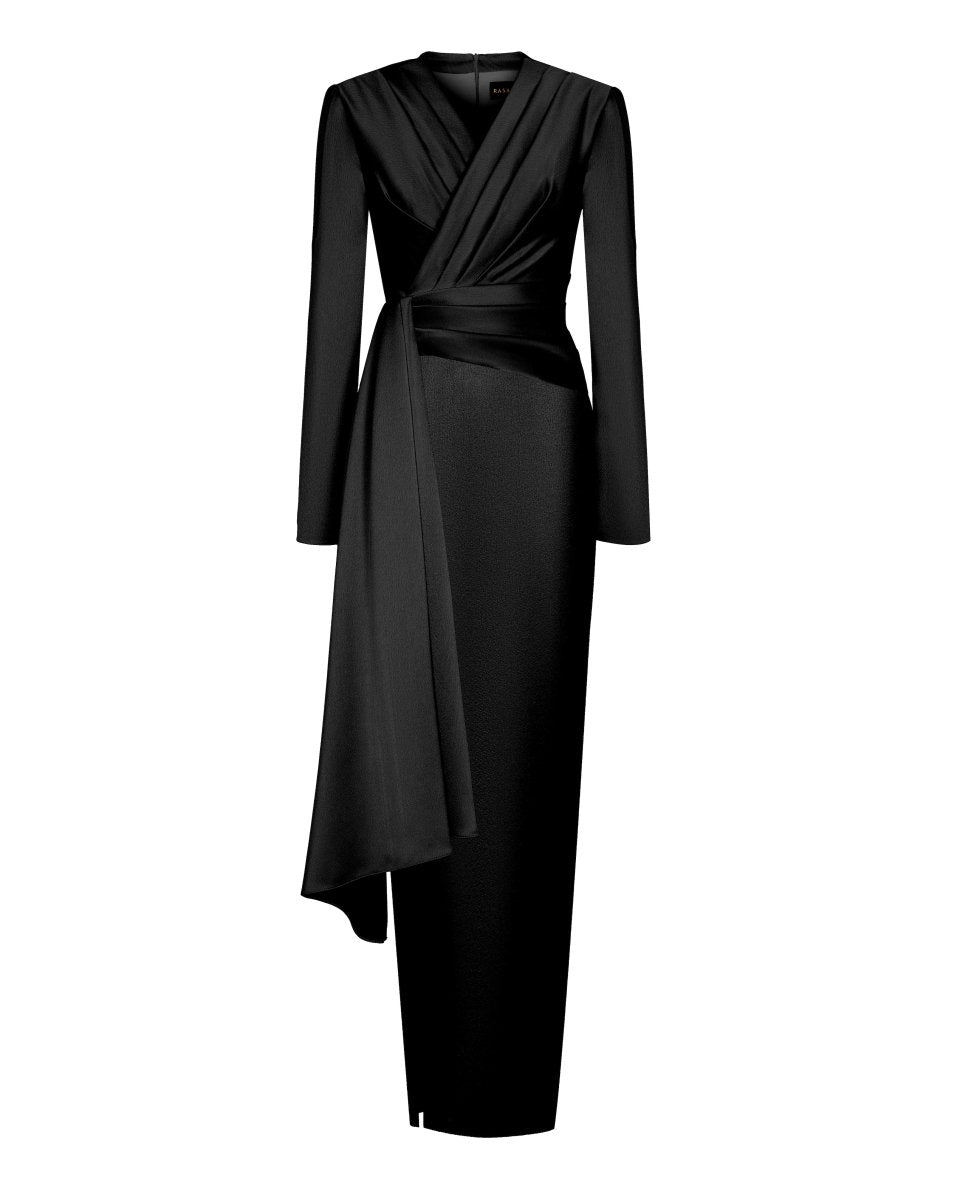 satin black wrap dress Draped maxi with voluminous shoulders – Color: – RASARIO Online Boutique 42 (FR) / Black Luu Slinky Midi Skirt ruffled hem maternity and nursing Colour:Green