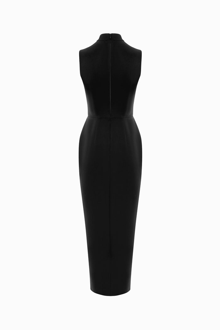 Draped satin midi dress with a cutout – Rasario