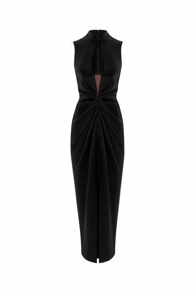 Draped satin midi dress with a cutout – Color: Black – RASARIO Online Boutique 36 (FR) / Black