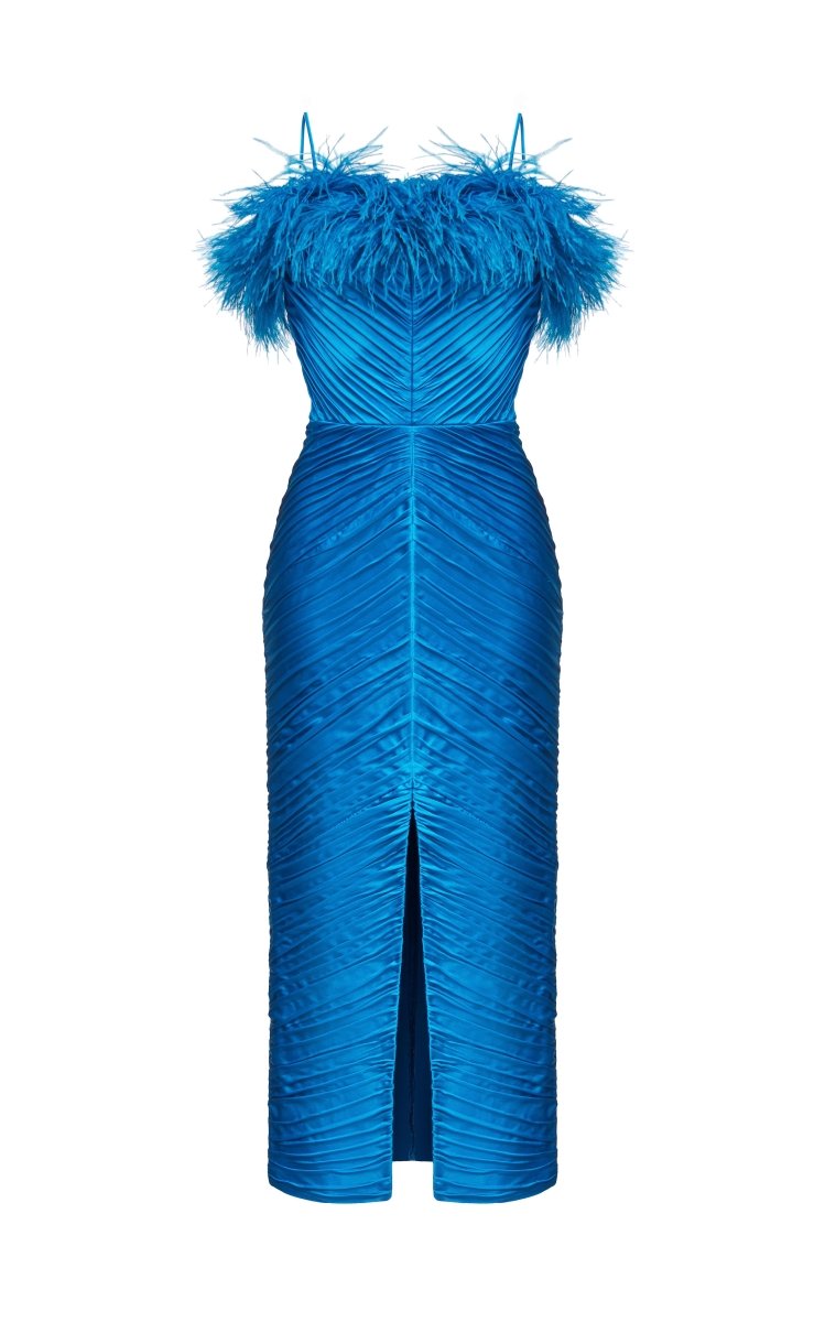 Draped satin midi dress with fringes – Rasario