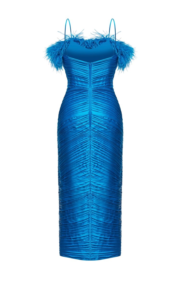 Draped satin midi dress with fringes – Rasario