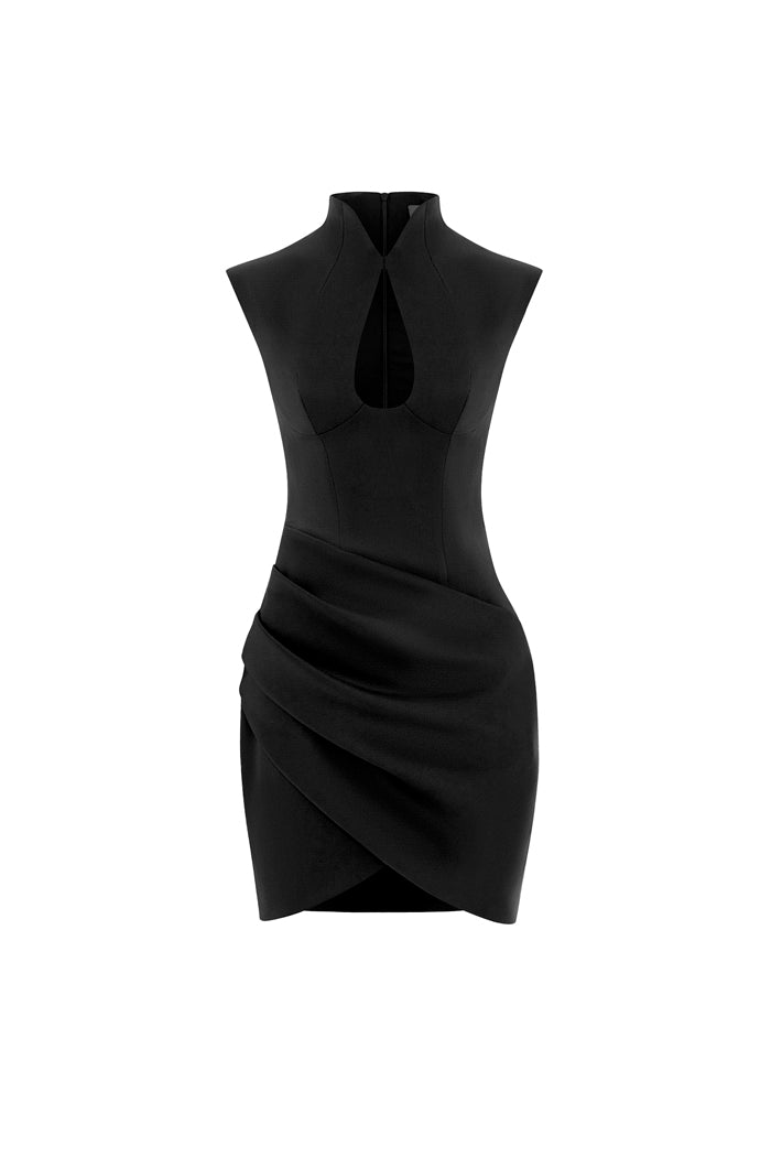Draped satin mini dress with cutouts – Rasario
