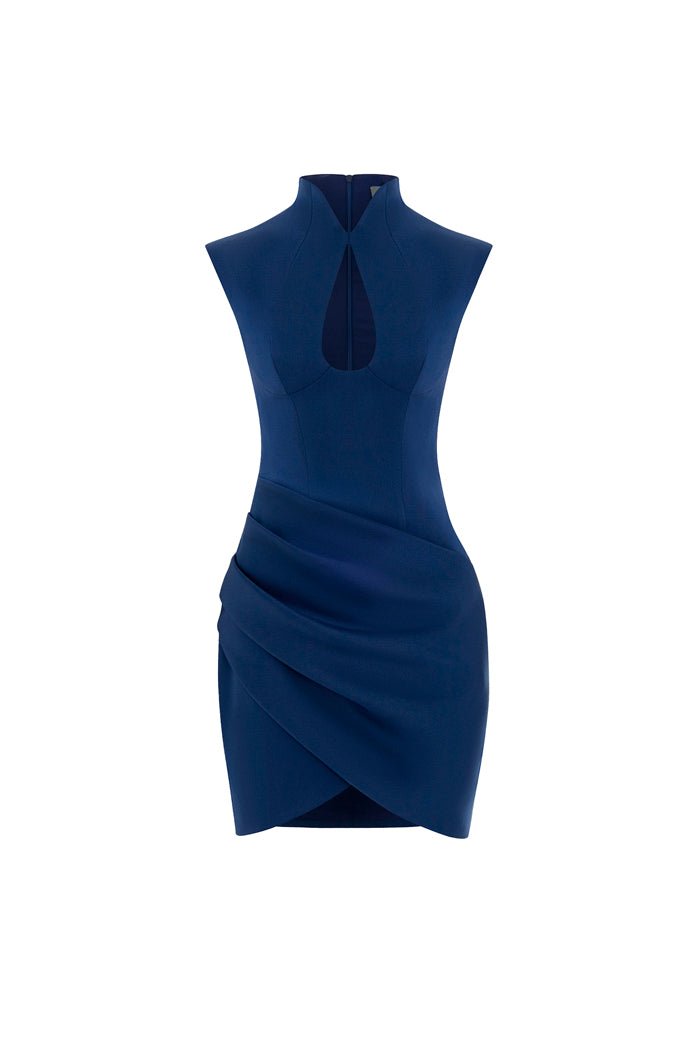Draped satin mini dress with cutouts – Color: Dark blue – RASARIO Online Boutique 44 (FR) / Dark blue