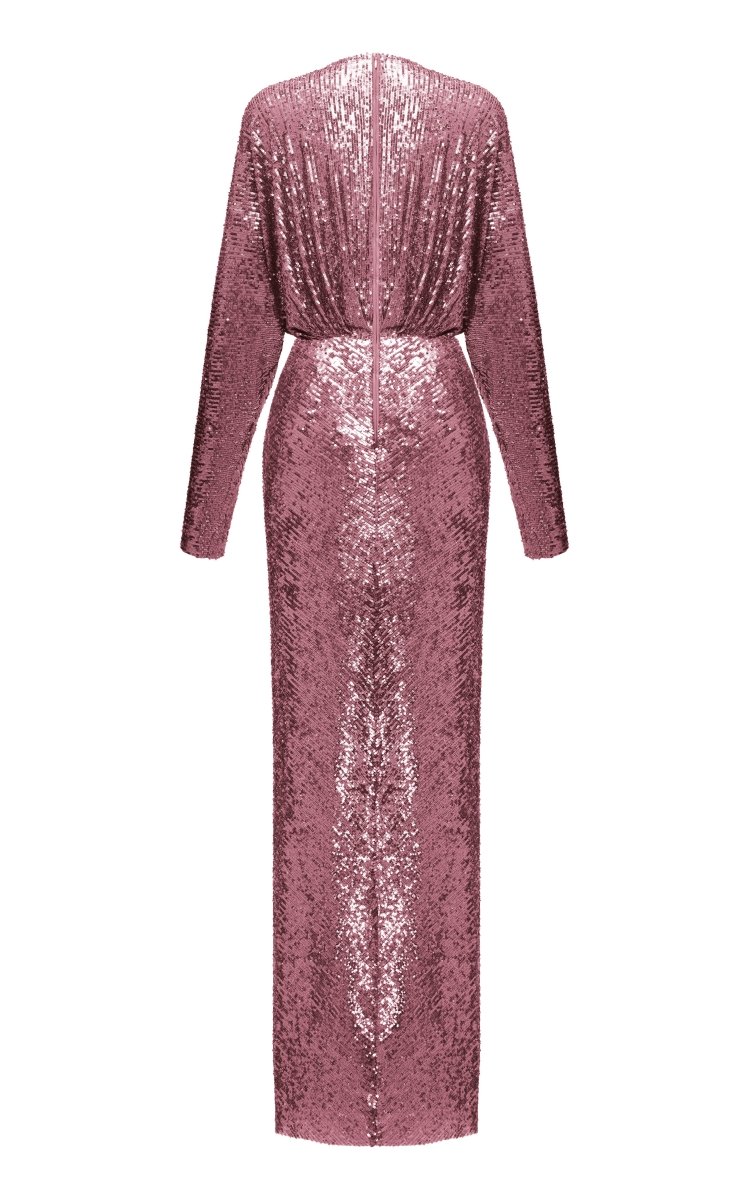 Draped sequined maxi dress with long sleeves – Rasario