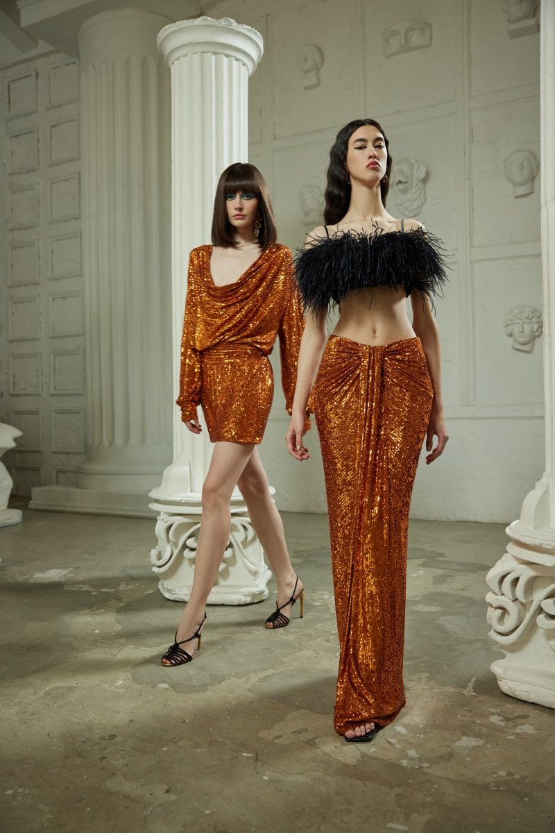 Draped sequined maxi skirt – Rasario