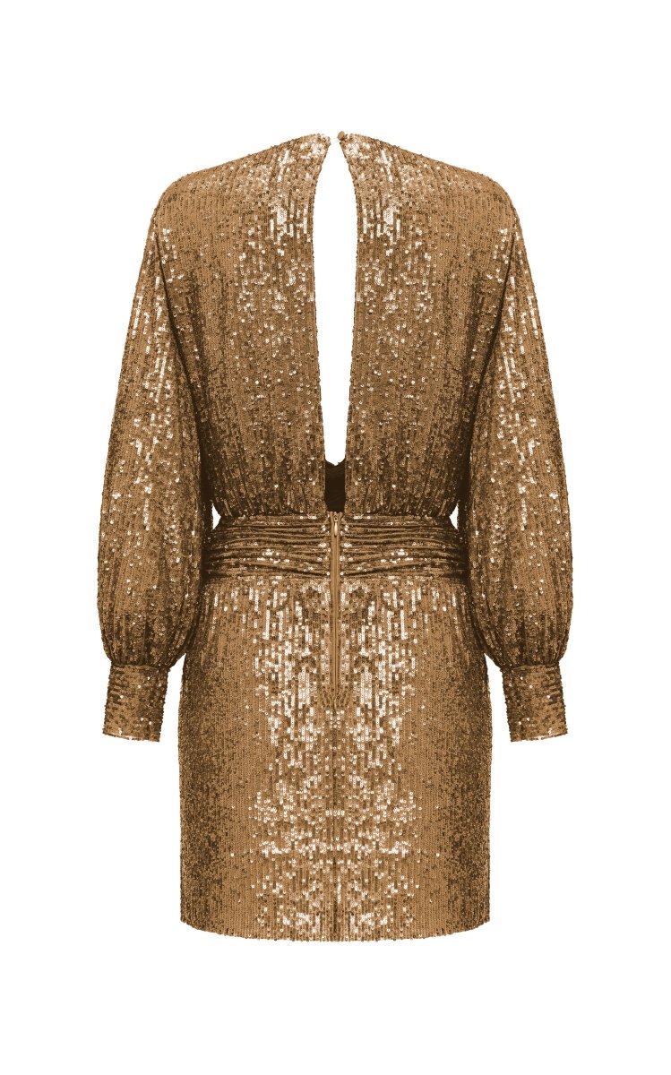 Draped sequined mini dress with long sleeves – Rasario