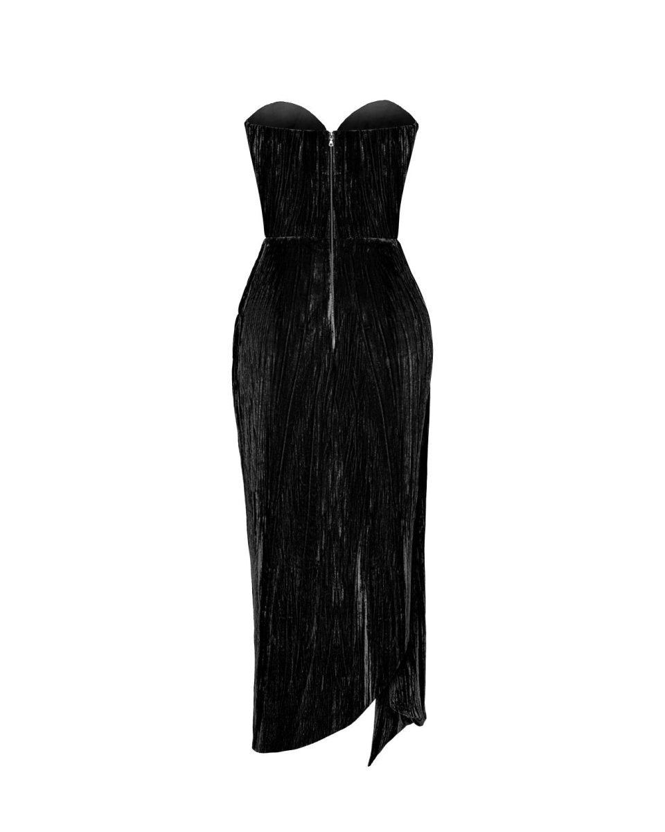 Draped velvet midi dress with train – Rasario