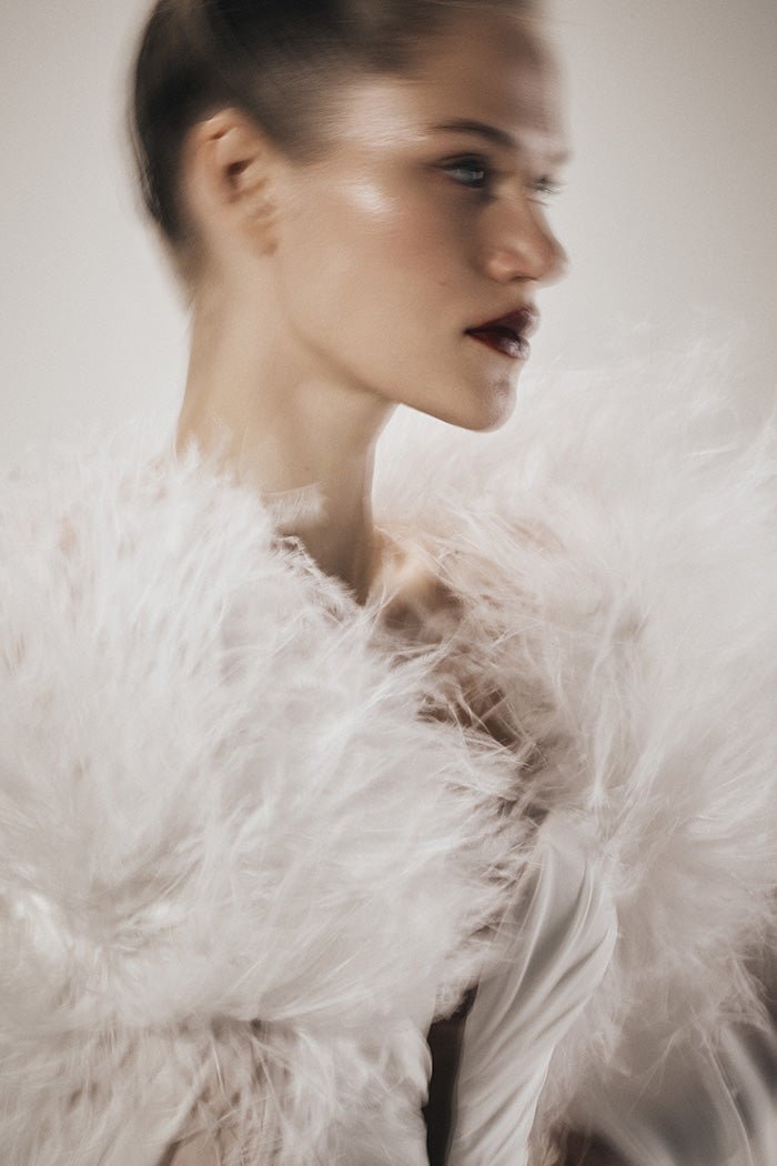 Feather-trimmed silk chiffon maxi cape – Rasario