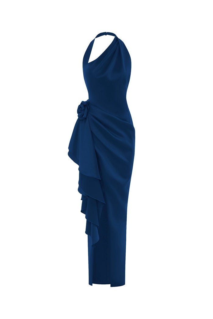 Flower embellished satin maxi dress – Rasario