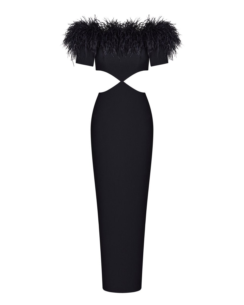 Fringe crepe maxi dress with cutouts – Rasario