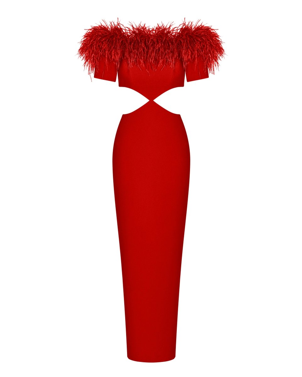 Fringe crepe maxi dress with cutouts – Rasario