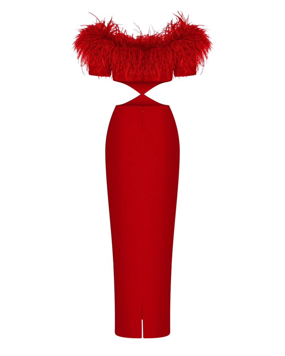Fringe crepe maxi dress with cutouts – Rasario