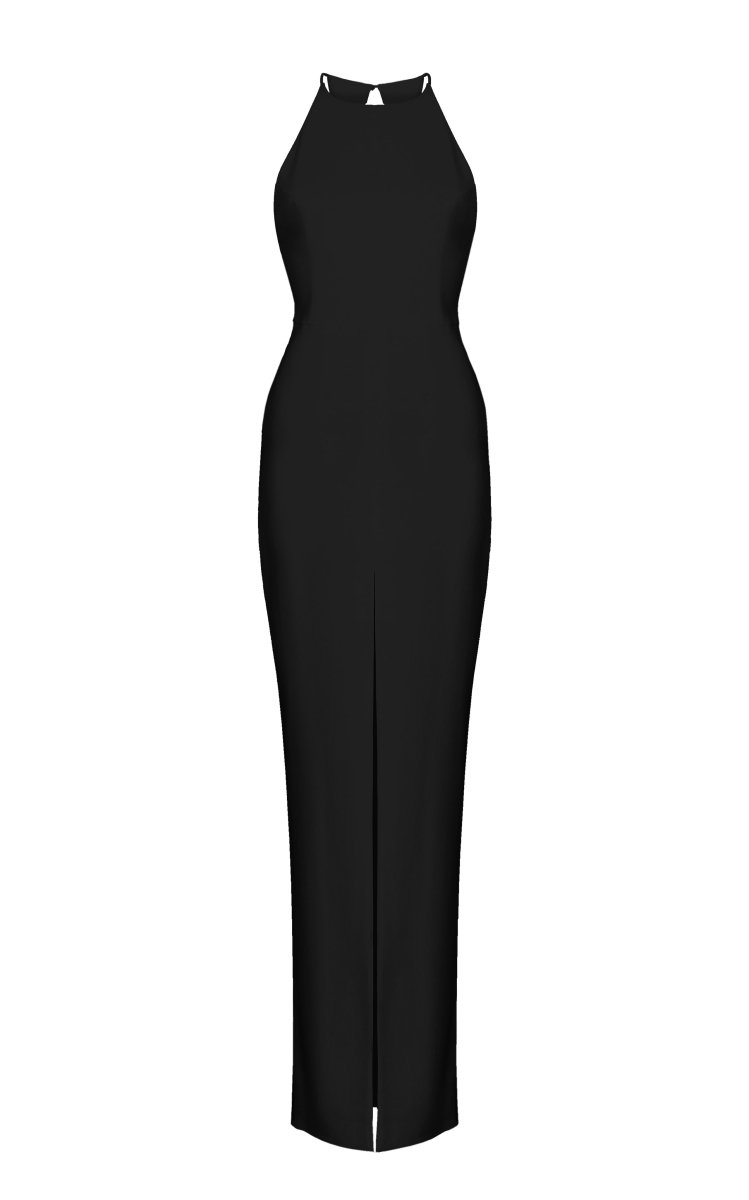 Halterneck crepe maxi dress – Rasario