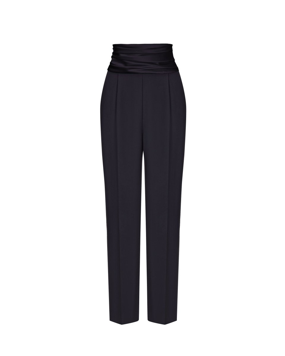 High-rise crepe and satin cropped pants with draped belt – Rasario