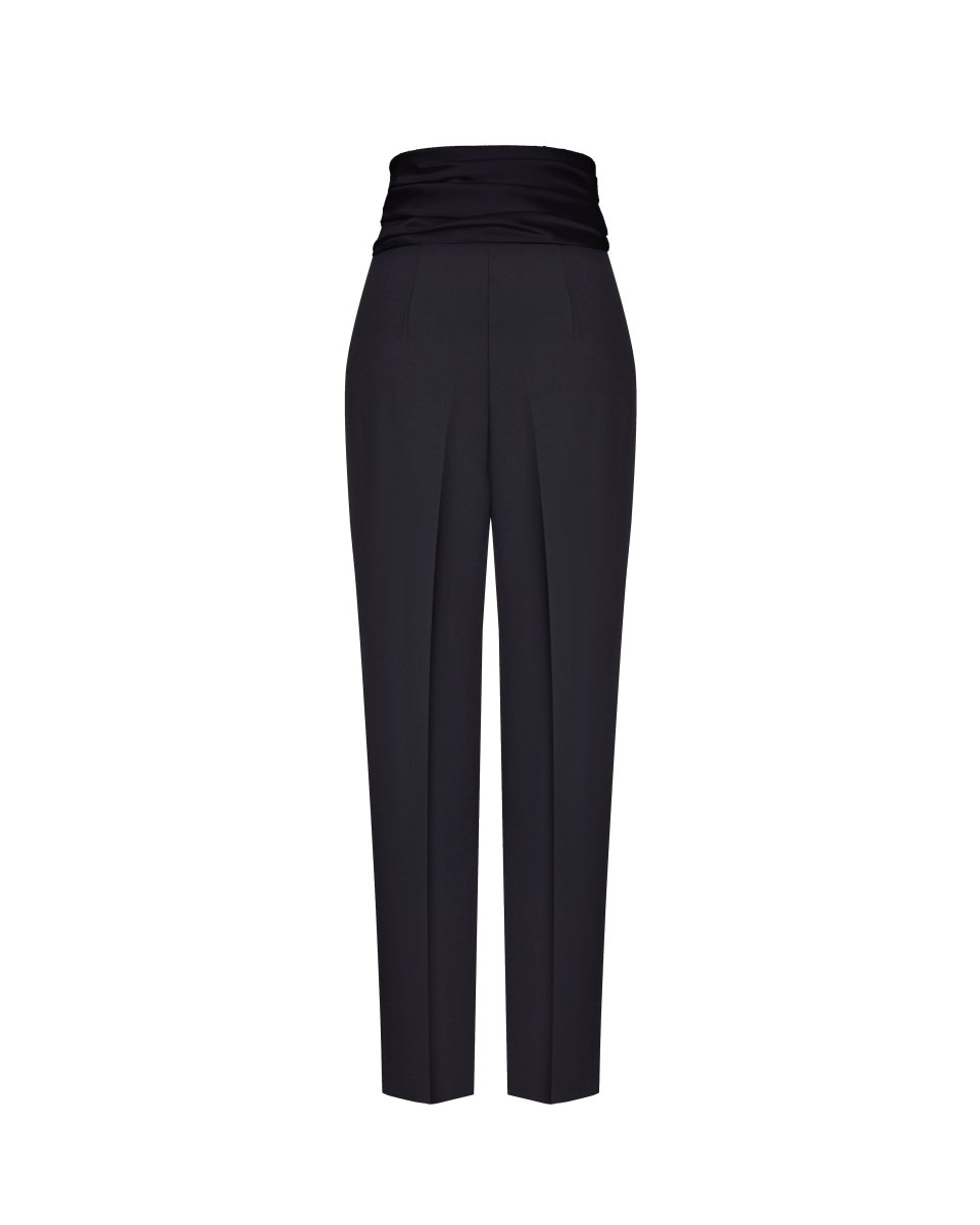High-rise crepe and satin cropped pants with draped belt – Rasario