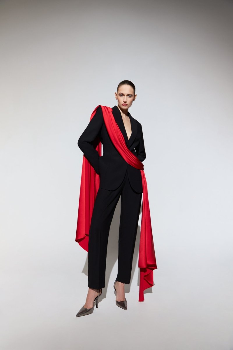 High-rise crepe and satin cropped pants with draped belt – Rasario