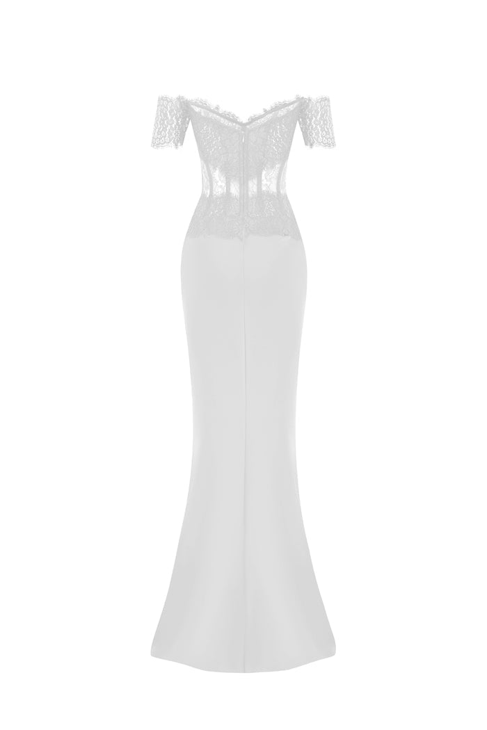 Lace and satin corset maxi dress – Rasario