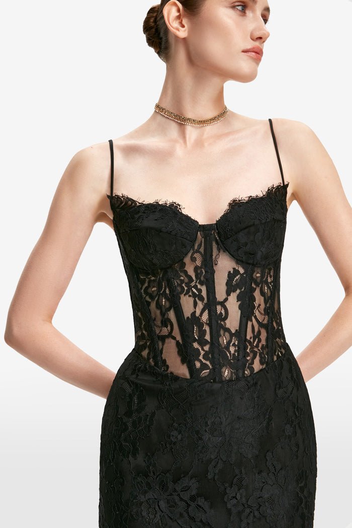 Lace and satin corset midi dress – Rasario