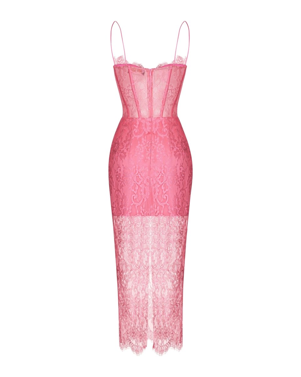 Lace and satin corset midi dress – Rasario