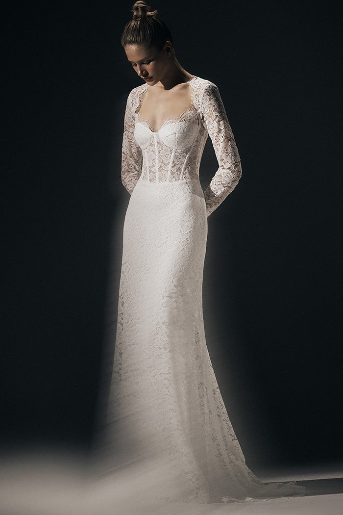 Lace corset maxi dress with a train – – RASARIO Online Boutique 40 (FR)