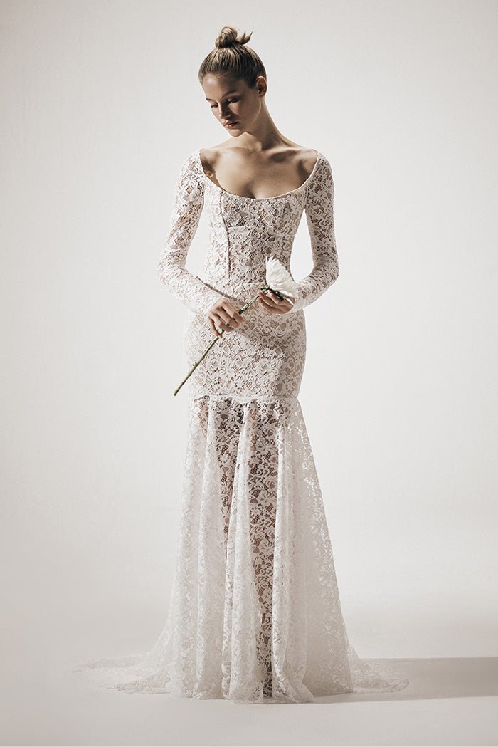 Lace corset maxi dress with an opened back – Rasario