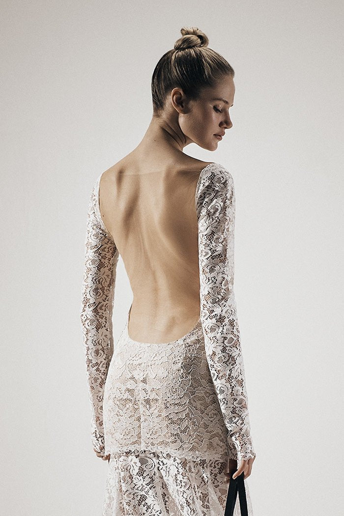 Lace corset maxi dress with an opened back – Rasario
