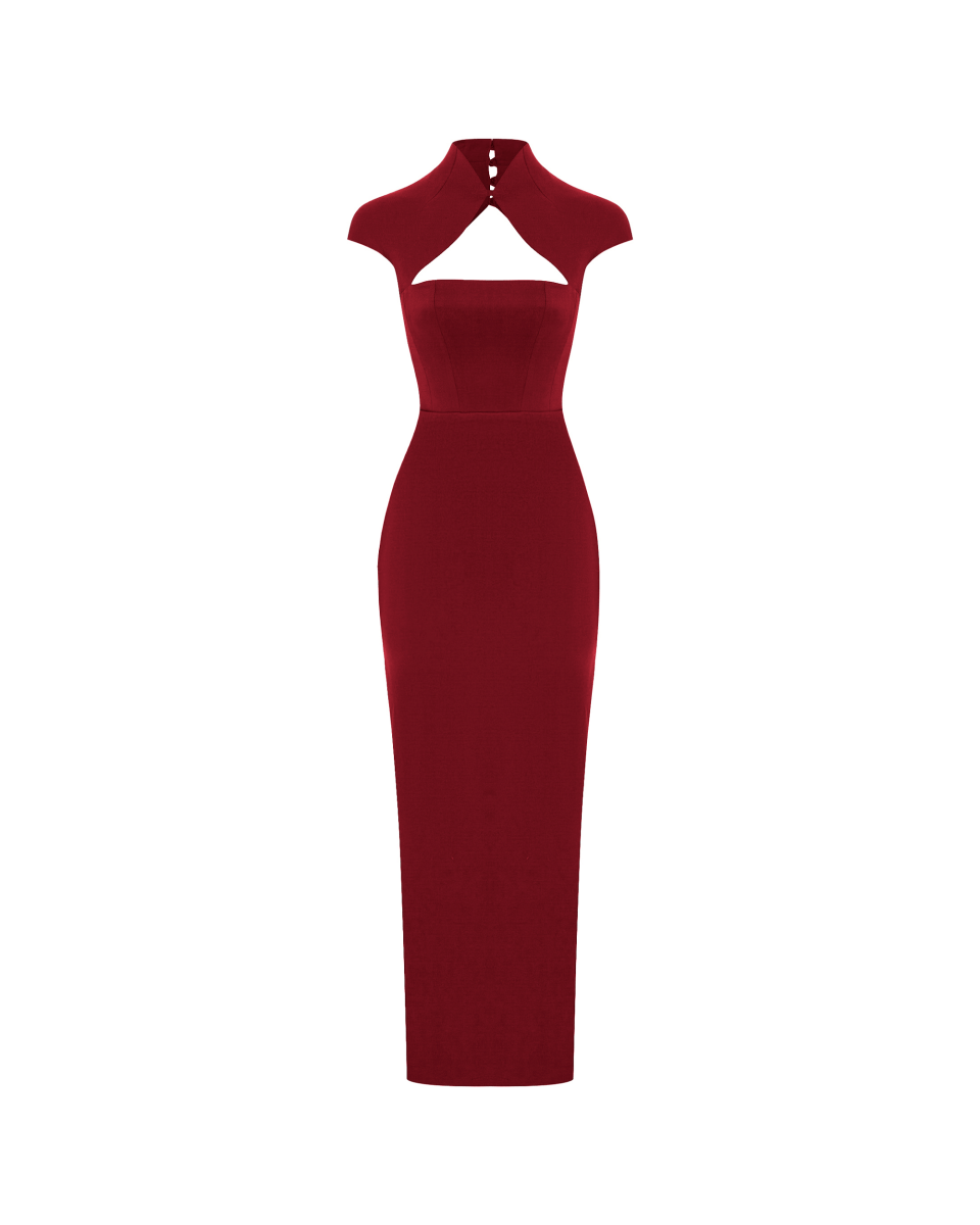 Long midi corset satin dress with a side slit – Rasario
