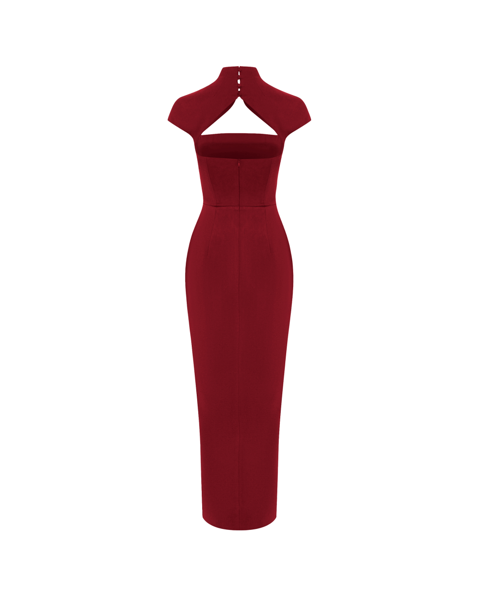 Long midi corset satin dress with a side slit – Rasario