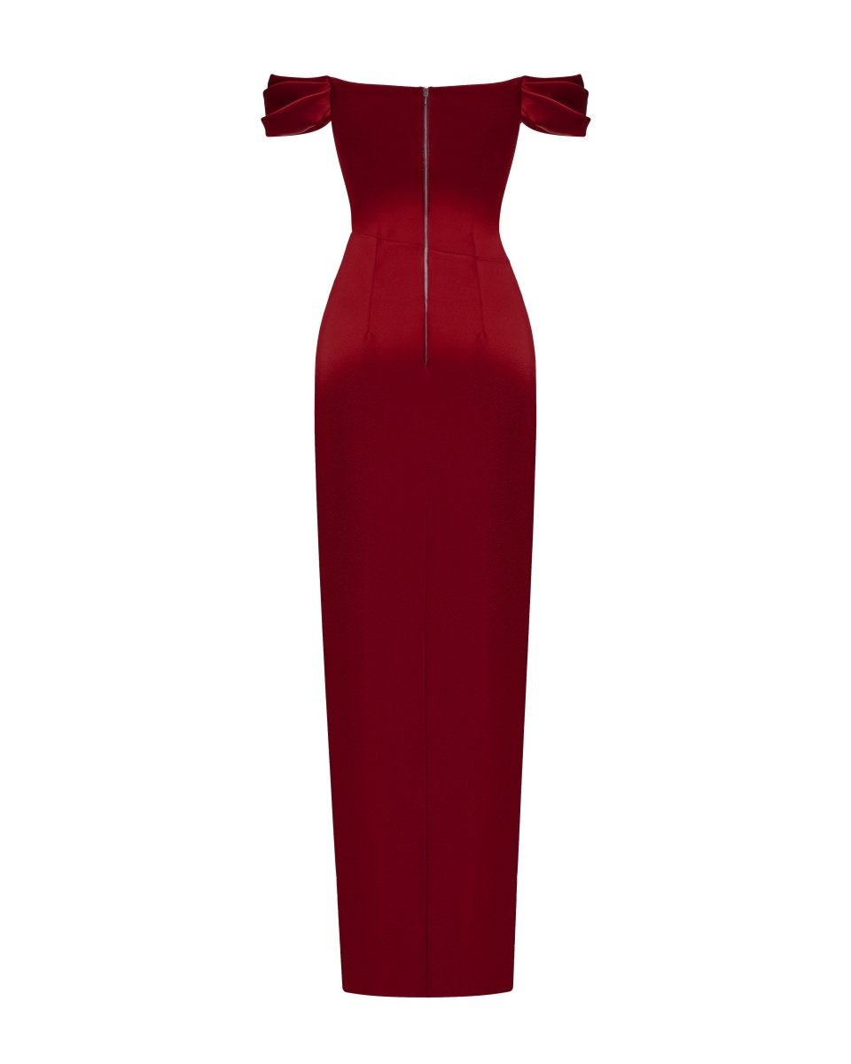 Off-the-shoulder draped corset satin gown – Rasario