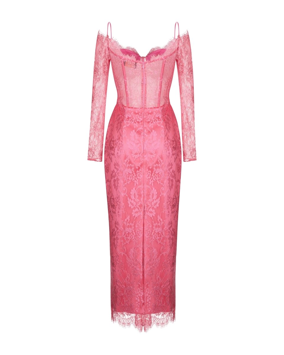 Off-the shoulder lace and satin corset midi dress – Rasario