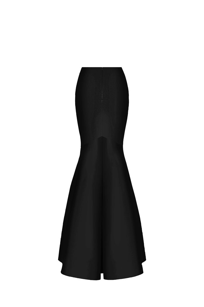 Printed satin maxi skirt with a train – Rasario