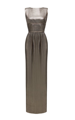 Pleated maxi dress trimmed with edging