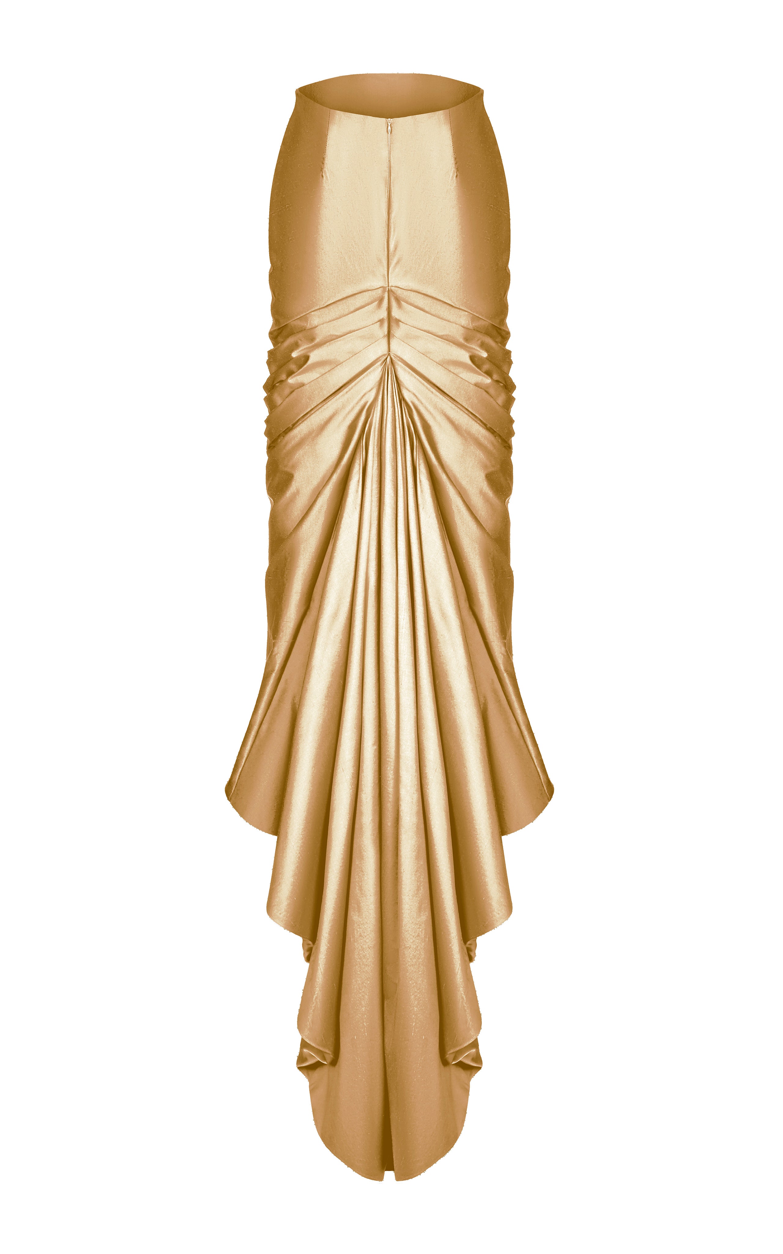 Draped silk maxi skirt with train