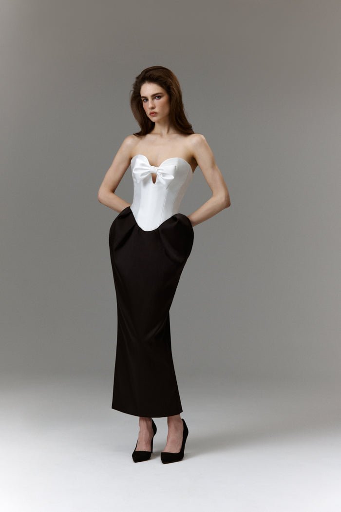 Satin corset long midi dress with a bow – Rasario
